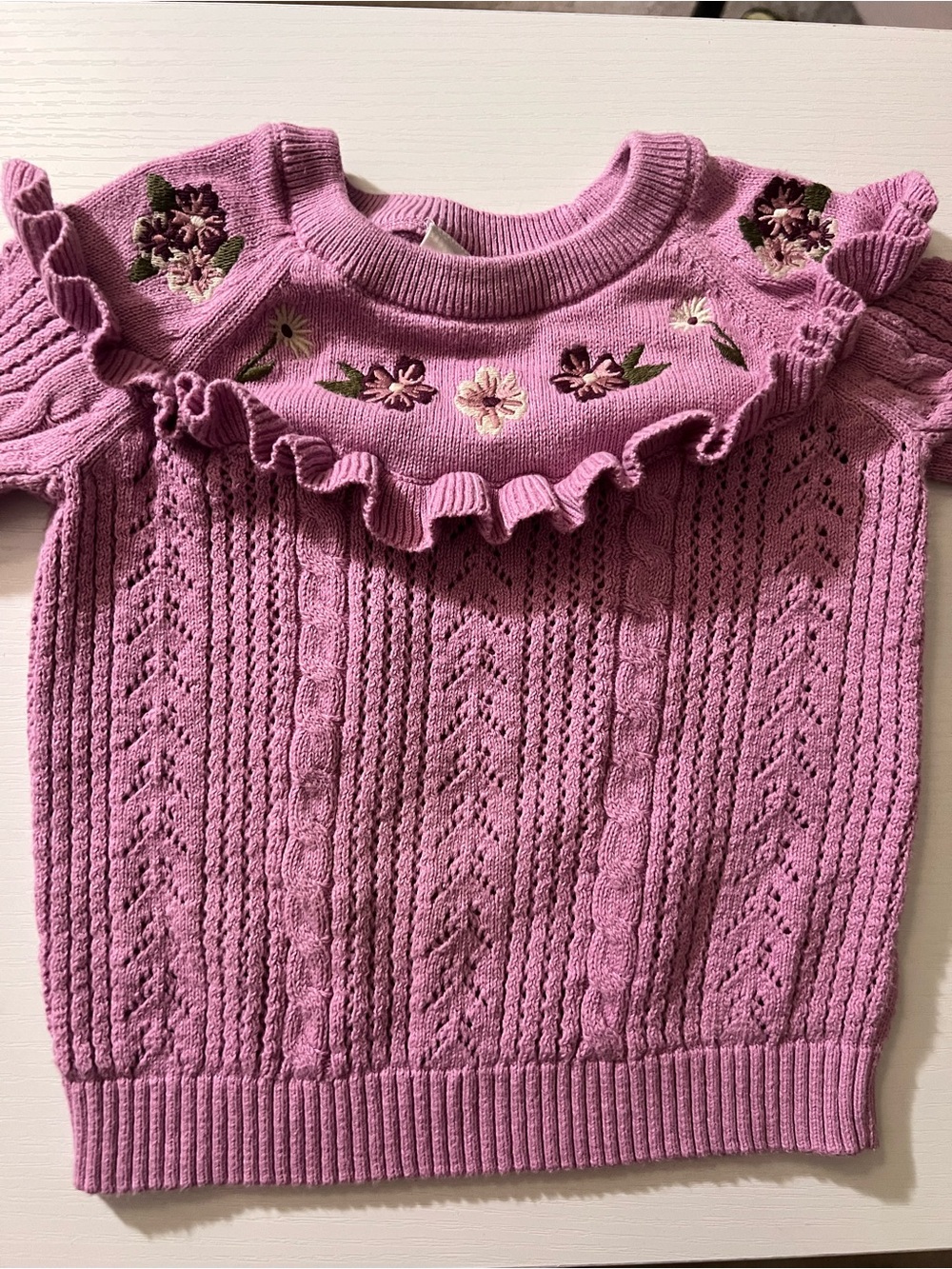 Gymboree Girls Pink Embroidered Floral Ruffle Knit Sweater Size 4T